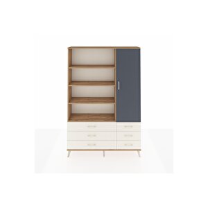 Arges Dolap 8 Raflı 6 Çekmeceli Tek Kapaklı  132x30x195 Çam-antrasit/aytaşı