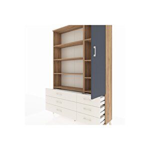 Arges Dolap 8 Raflı 6 Çekmeceli Tek Kapaklı  132x30x195 Çam-antrasit/aytaşı