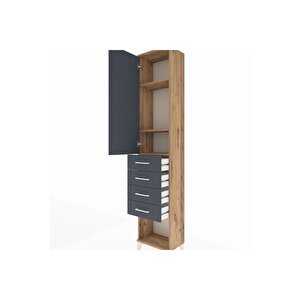 Arges Dolap 3 Raflı 4 Çekmeceli Tek Kapaklı 44x30x221 Çam-antrasit