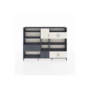 Arges Dolap 13 Raflı 3 Çekmeceli 5 Kapaklı 220x30x163 Antrasit-aytaşı/antrasit