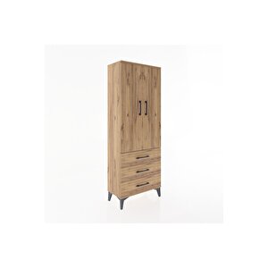 Arges Dolap 4 Raflı 3 Çekmeceli 2 Kapaklı 60x30x163 Çam-çam