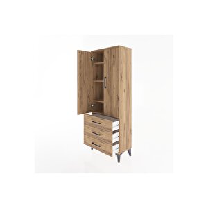 Arges Dolap 4 Raflı 3 Çekmeceli 2 Kapaklı 60x30x163 Çam-çam