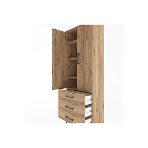 Arges Dolap 4 Raflı 3 Çekmeceli 2 Kapaklı 60x30x163 Çam-çam