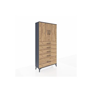 Arges Dolap 2 Raflı 5 Çekmeceli 2 Kapaklı 88x30x182 Antrasit-çam