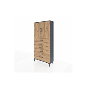Arges Dolap 2 Raflı 5 Çekmeceli 2 Kapaklı 88x30x182 Antrasit-çam
