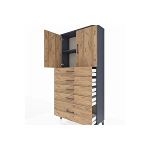 Arges Dolap 2 Raflı 5 Çekmeceli 2 Kapaklı 88x30x182 Antrasit-çam