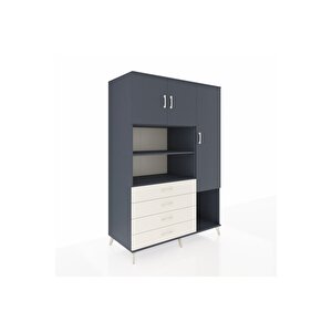 Kronos Dolap 8 Raflı 4 Çekmeceli 3 Kapaklı 132x59x195 Antrasit-antrasit/aytaşı