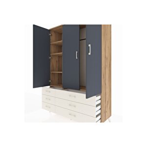 Hyperion Dolap 5 Raflı 6 Çekmeceli Tek Askılı 132x44x195 Çam-antrasit/aytaşı