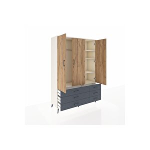 Hyperion Dolap 5 Raflı 6 Çekmeceli Tek Askılı 132x44x195 Aytaşı-çam/antrasit