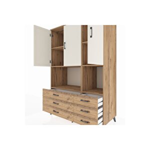 Kronos Dolap 6 Raflı 6 Çekmeceli 3 Kapaklı 132x59x195 Çam-aytaşı/çam