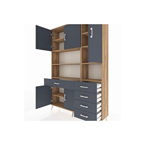 Arges Gardrop 9 Raflı 5 Çekmeceli 5 Kapaklı 132x30x195 Çam-antrasit