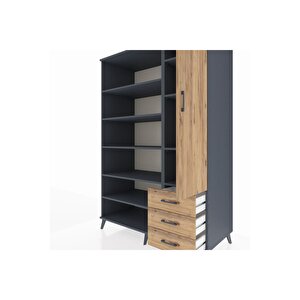 Kronos Dolap 9 Raflı 3 Çekmeceli Tek Kapaklı  132x59x195 Antrasit-çam/çam