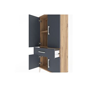 Arges Dolap 2 Raflı Tek Çekmeceli 4 Kapaklı 60x30x134 Çam-antrasit