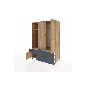 Kronos Dolap 5 Raflı 4 Çekmeceli Tek Askılı 132x59x195 Çam-çam/antrasit