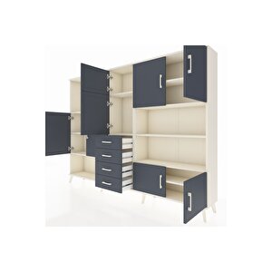 Arges Dolap 9 Raflı 4 Çekmeceli 8 Kapaklı 220x30x163 Aytaşı-antrasit