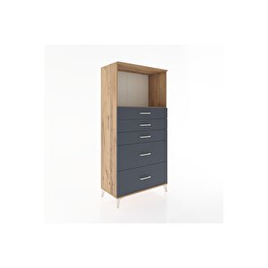 Hyperion Dolap Tek Raflı 5 Çekmeceli 88x44x182 Çam-antrasit