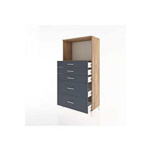 Hyperion Dolap Tek Raflı 5 Çekmeceli 88x44x182 Çam-antrasit
