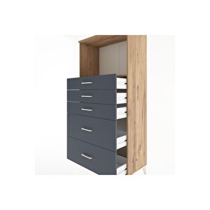 Hyperion Dolap Tek Raflı 5 Çekmeceli 88x44x182 Çam-antrasit
