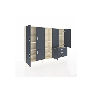 Arges Dolap 11 Raflı 3 Çekmeceli 7 Kapaklı 220x30x163 Aytaşı-antrasit