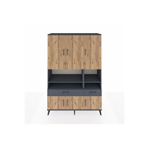 Hyperion Dolap 8 Raflı 2 Çekmeceli 6 Kapaklı 132x44x195 Antrasit-çam/antrasit