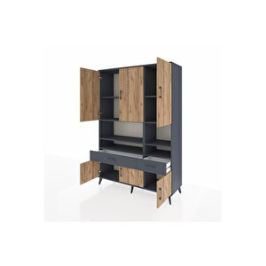 Hyperion Dolap 8 Raflı 2 Çekmeceli 6 Kapaklı 132x44x195 Antrasit-çam/antrasit