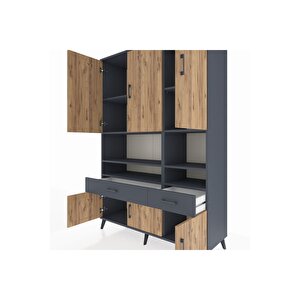 Hyperion Dolap 8 Raflı 2 Çekmeceli 6 Kapaklı 132x44x195 Antrasit-çam/antrasit