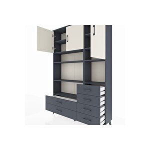 Arges Dolap 9 Raflı 6 Çekmeceli 3 Kapaklı 132x30x195 Antrasit-aytaşı/antrasit