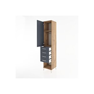 Hyperion Dolap 2 Raflı 4 Çekmeceli Tek Askılı 44x44x221 Çam-antrasit