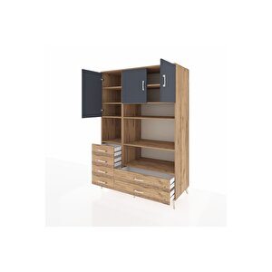 Kronos Dolap 9 Raflı 6 Çekmeceli 3 Kapaklı 132x59x195 Çam-antrasit/çam