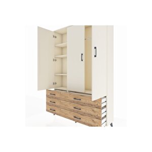 Arges Dolap 5 Raflı 6 Çekmeceli Tek Askılı 132x30x195 Aytaşı-aytaşı/çam