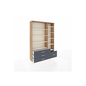 Arges Dolap 9 Raflı 4 Çekmeceli  132x30x195 Çam-aytaşı/antrasit