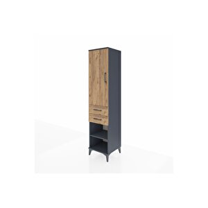 Hyperion Dolap 4 Raflı 2 Çekmeceli Tek Kapaklı 44x44x195 Antrasit-çam