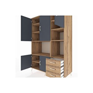 Kronos Dolap 9 Raflı 3 Çekmeceli 5 Kapaklı 132x59x195 Çam-antrasit/çam