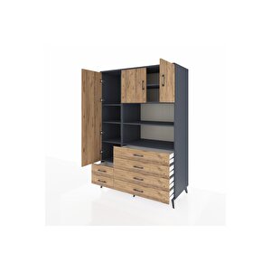 Kronos Dolap 8 Raflı 6 Çekmeceli 3 Kapaklı 132x59x195 Antrasit-çam/çam
