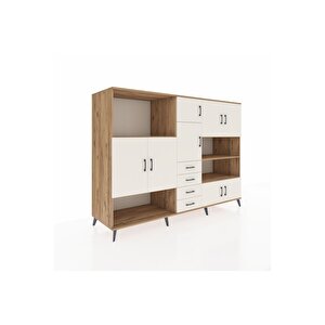 Kronos Dolap 9 Raflı 4 Çekmeceli 8 Kapaklı 220x59x163 Çam-aytaşı