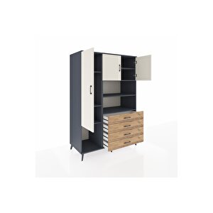 Kronos Dolap 7 Raflı 4 Çekmeceli 3 Kapaklı 132x59x195 Antrasit-aytaşı/çam