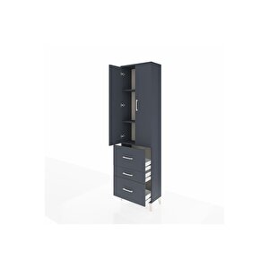 Arges Dolap 3 Raflı 3 Çekmeceli 2 Kapaklı 60x30x221 Antrasit-antrasit