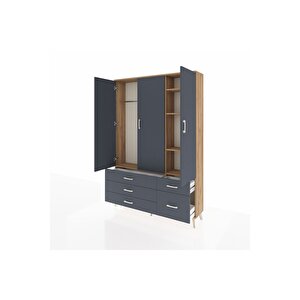 Arges Gardrop 5 Raflı 5 Çekmeceli Tek Askılı 132x30x195 Çam-antrasit