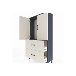 Arges Dolap Tek Raflı 2 Çekmeceli Tek Askılı 88x30x163 Antrasit-aytaşı