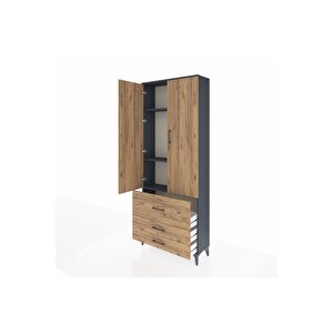 Arges Dolap 3 Raflı 3 Çekmeceli 2 Kapaklı 88x30x221 Antrasit-çam