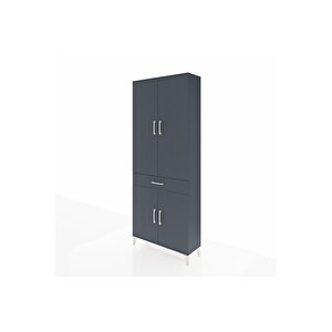 Arges Dolap 4 Raflı Tek Çekmeceli 4 Kapaklı 88x30x221 Antrasit-antrasit