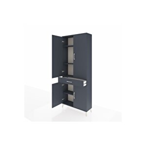 Arges Dolap 4 Raflı Tek Çekmeceli 4 Kapaklı 88x30x221 Antrasit-antrasit