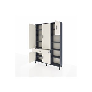 Arges Gardrop 10 Raflı Tek Çekmeceli 5 Kapaklı 132x30x195 Antrasit-aytaşı