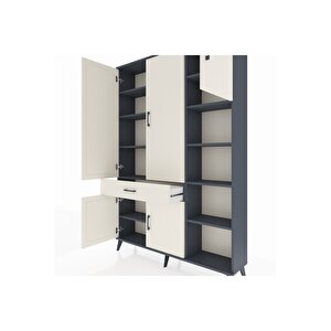 Arges Gardrop 10 Raflı Tek Çekmeceli 5 Kapaklı 132x30x195 Antrasit-aytaşı