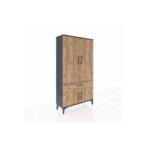 Arges Dolap 3 Raflı Tek Çekmeceli 4 Kapaklı 88x30x163 Antrasit-çam