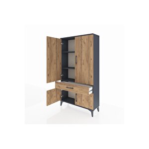 Arges Dolap 3 Raflı Tek Çekmeceli 4 Kapaklı 88x30x163 Antrasit-çam