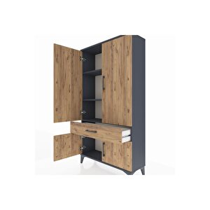 Arges Dolap 3 Raflı Tek Çekmeceli 4 Kapaklı 88x30x163 Antrasit-çam