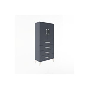 Arges Dolap 2 Raflı 4 Çekmeceli 2 Kapaklı 60x30x134 Antrasit-antrasit