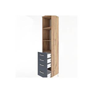 Hyperion Dolap 3 Raflı 4 Çekmeceli 44x44x221 Çam-antrasit