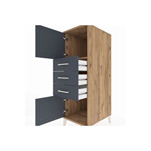 Kronos Dolap Tek Raflı 3 Çekmeceli 2 Kapaklı 44x59x134 Çam-antrasit